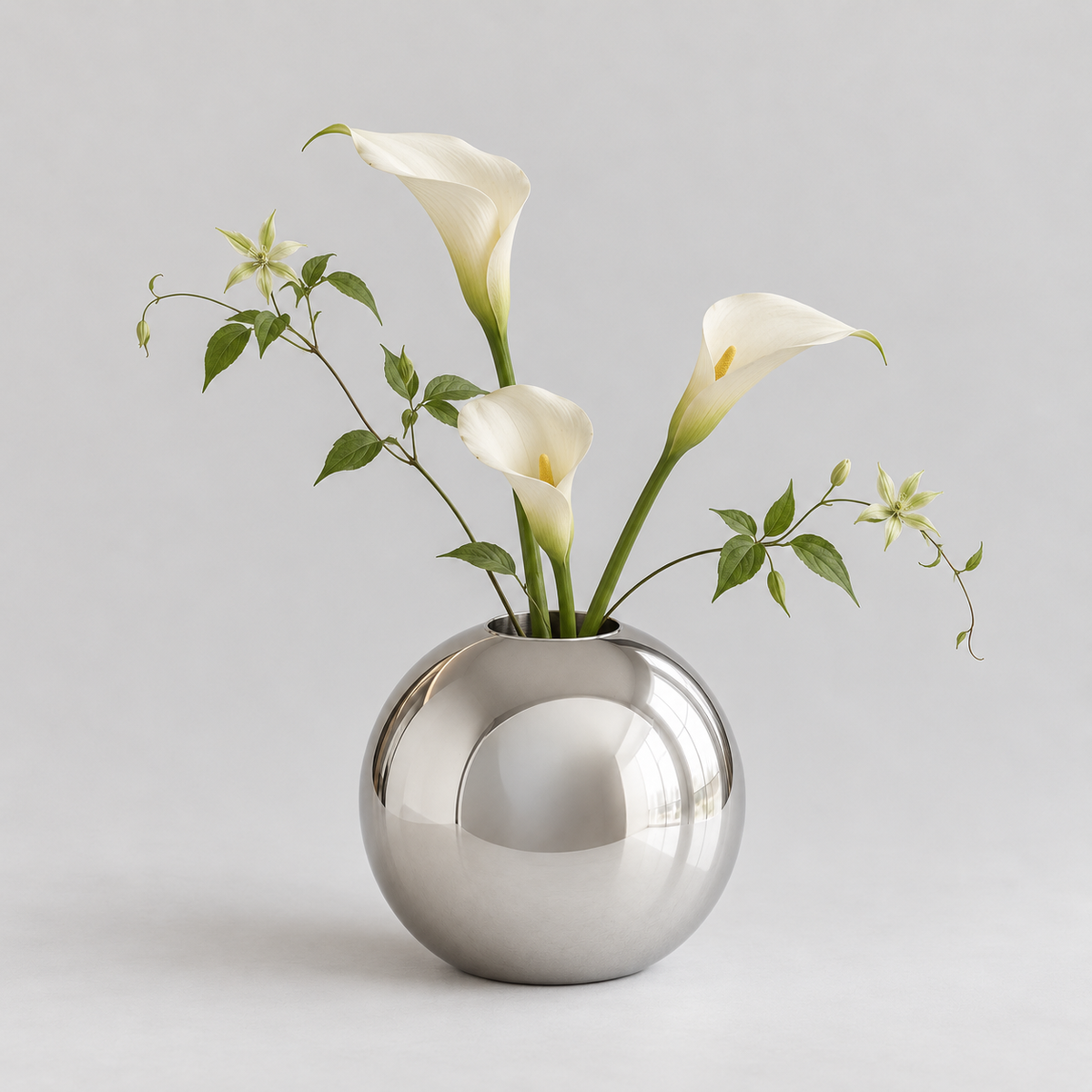 Kugle · stål vase med blomster