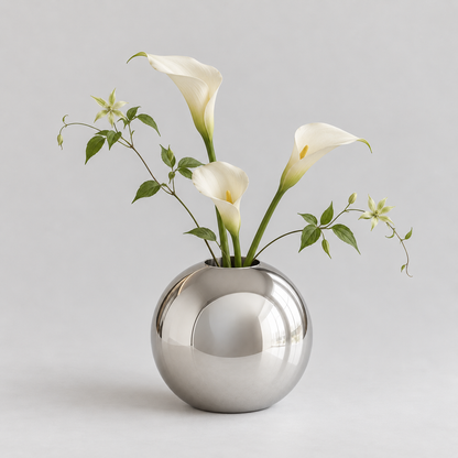 Kugle · stål vase med blomster